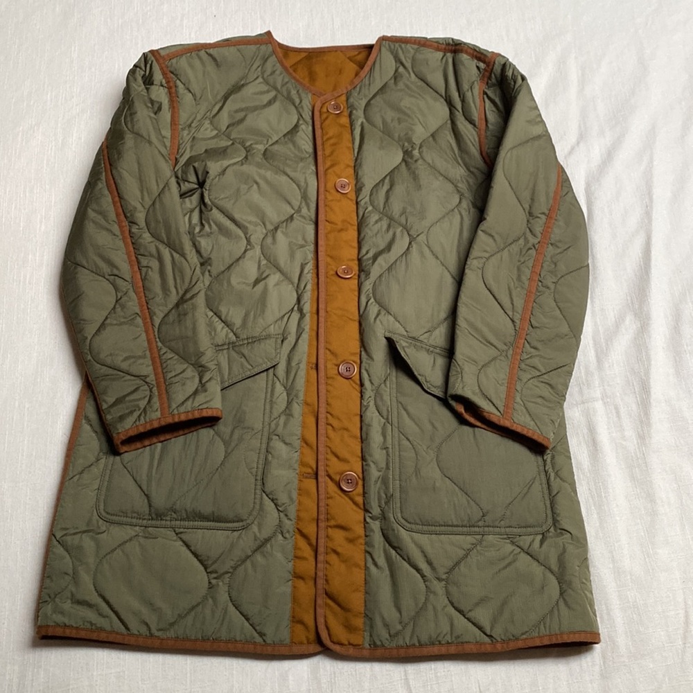 Madewell Reversable Quilted Olive Green & Brown Trim Women's Coat Sixe Large